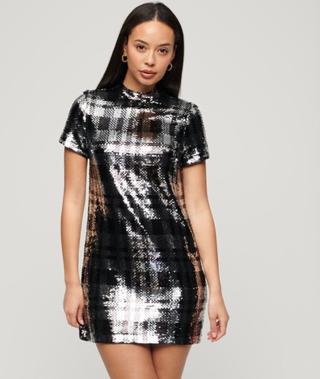 T-shirtjurk met Lovertjes en Hoge Hals Silver Grootte: 36