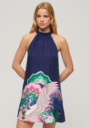 Mouwloze Mini-jurk met Print Blauw Grootte: 44