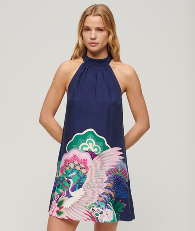 Mouwloze Mini-jurk met Print Blauw Grootte: 44