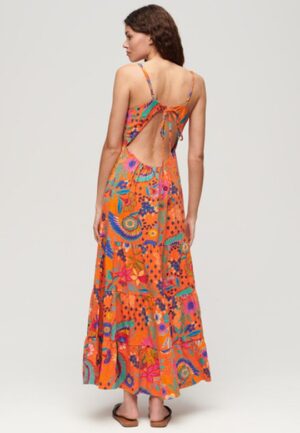 Gesmokte Maxi-cami-jurk Oranje Grootte: 44