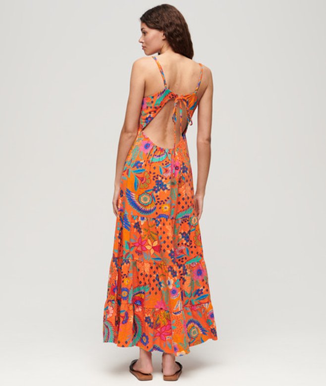 Gesmokte Maxi-cami-jurk Oranje Grootte: 44