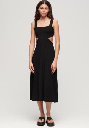 Jersey Midi-jurk met Uitsnijding Zwart Grootte: 44