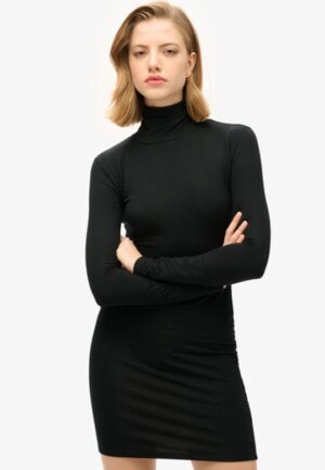 Mini-jurk met Lange Mouwen en Hoge Halslijn Zwart Grootte: 44