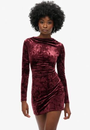 Fluwelen Mini-jurk met Lange Mouwen Roze Grootte: 44
