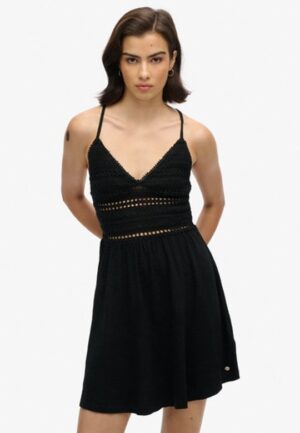 Jersey Min-jurk met Kanten Details Zwart Grootte: 44