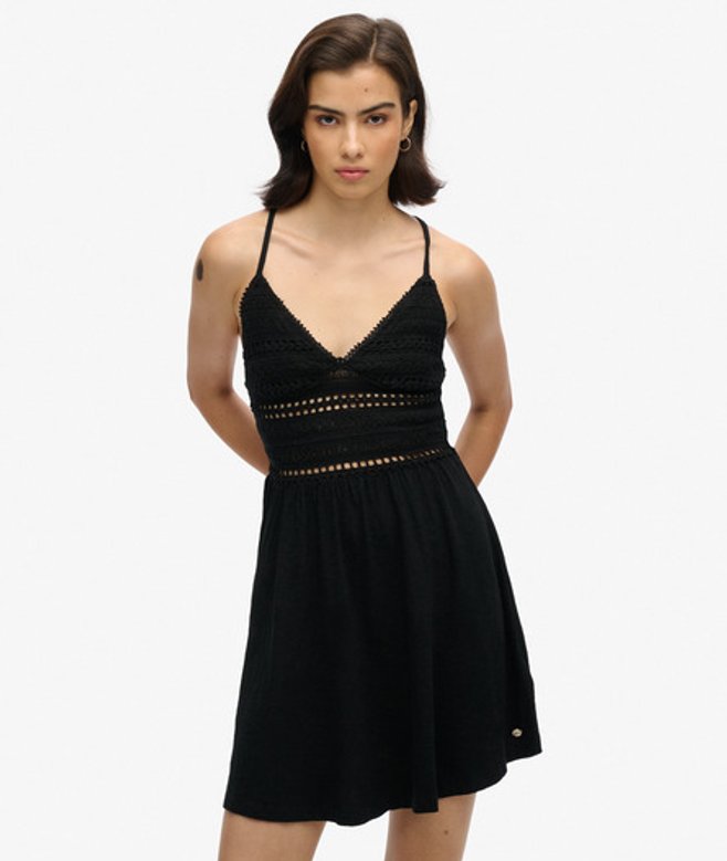 Jersey Min-jurk met Kanten Details Zwart Grootte: 44