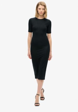 Jersey Midi-jurk met Korte Mouwen Zwart Grootte: 40
