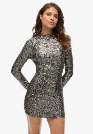 Mini-jurk met Lovertjes en Hoge Hals Silver Grootte: 36