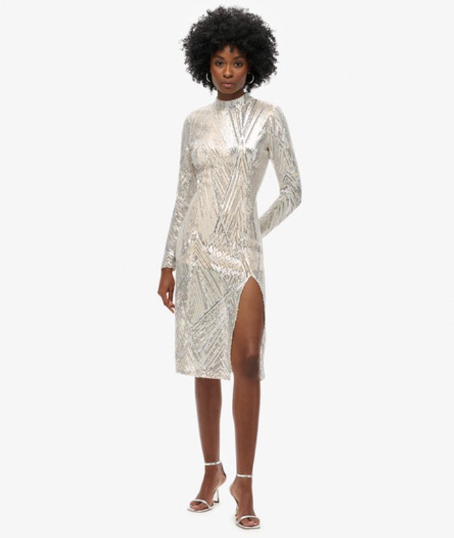 Midi-jurk met Open rug en Lange Mouwen Silver Grootte: 36