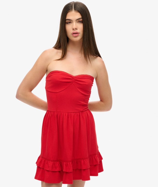 50s Bandeaumini-jurk met Kant Rood Grootte: 44