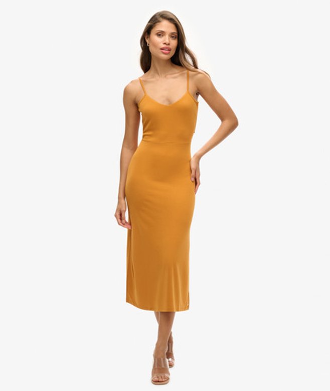 Jersey Jurk met Open Achterkant Geel Grootte: 44