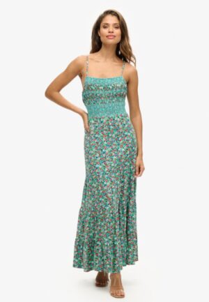 Gesmokte Maxi-cami-jurk Groen Grootte: 44
