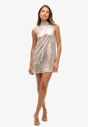 Mouwloze Mini-jurk met Lovertjes en A-lijn Nude Grootte: 36