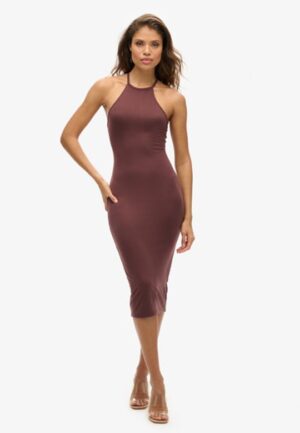 Jersey Midi-jurk met T-rug Bruin Grootte: 42