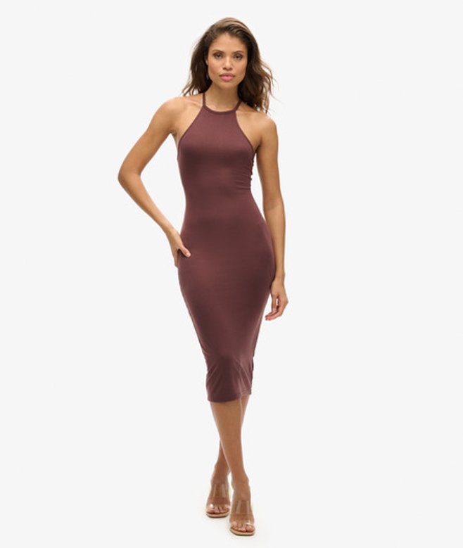 Jersey Midi-jurk met T-rug Bruin Grootte: 42