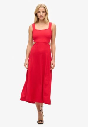 Jersey Midi-jurk met Uitsnijding Rood Grootte: 44