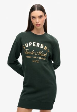 Luxe Jersey Jurk met Metallic Logo Groen Grootte: 34