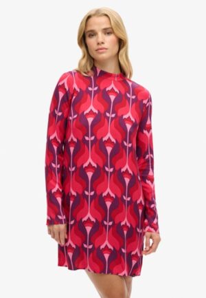 Mini-jurk met Print en Lange Mouwen Roze Grootte: 40