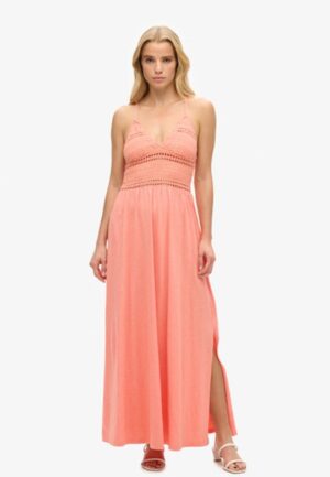 Jersey Maxi-jurk met Kant Cream Grootte: 44