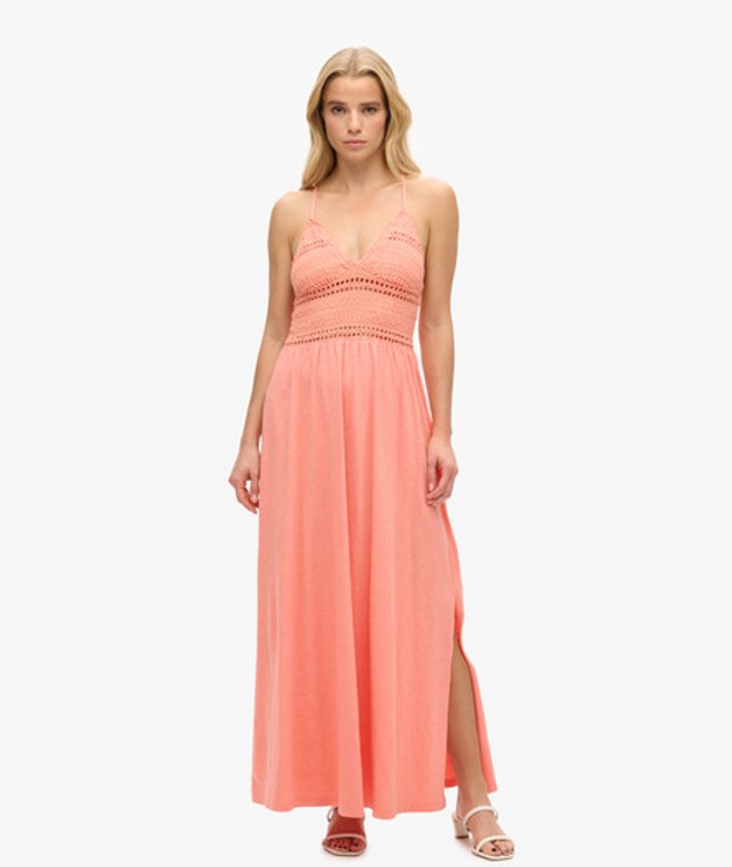 Jersey Maxi-jurk met Kant Cream Grootte: 44