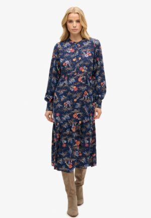 Midi-jurk met Lange Mouwen Donkerblauw Grootte: 36