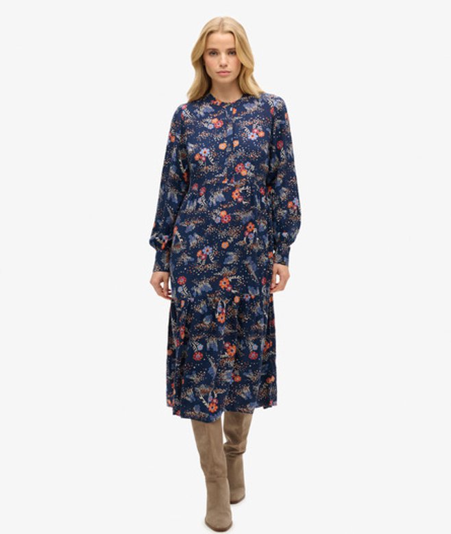 Midi-jurk met Lange Mouwen Donkerblauw Grootte: 36