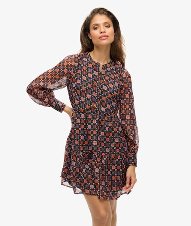 Gelaagde Mini-jurk met Lange Mouwen Roze Grootte: 38