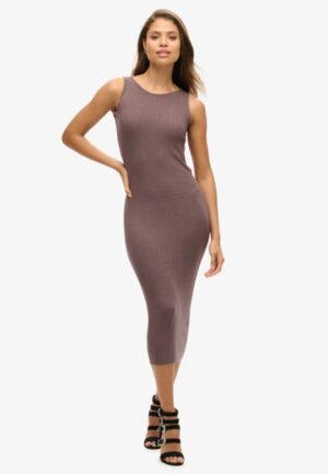 Rugloze Gebreide Midi-jurk Bruin Grootte: 44