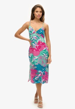 Halflange Cami-slipjurk met Print Paars Grootte: 36