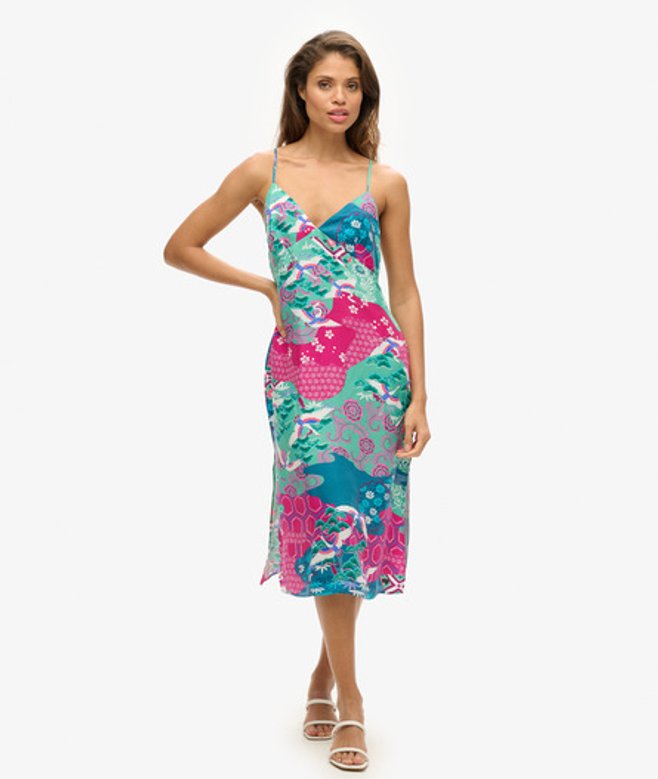 Halflange Cami-slipjurk met Print Paars Grootte: 36