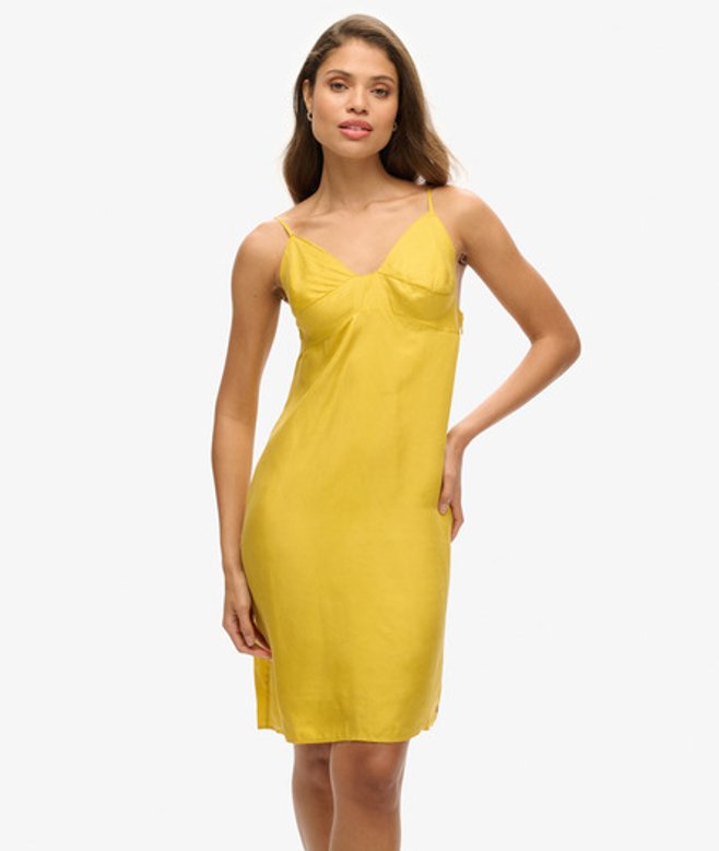 Cami Jurk van Cupro Geel Grootte: 40