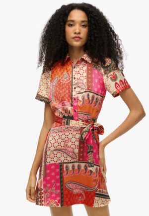 Patchwork Mini-overhemdjurk Pink Grootte: 36