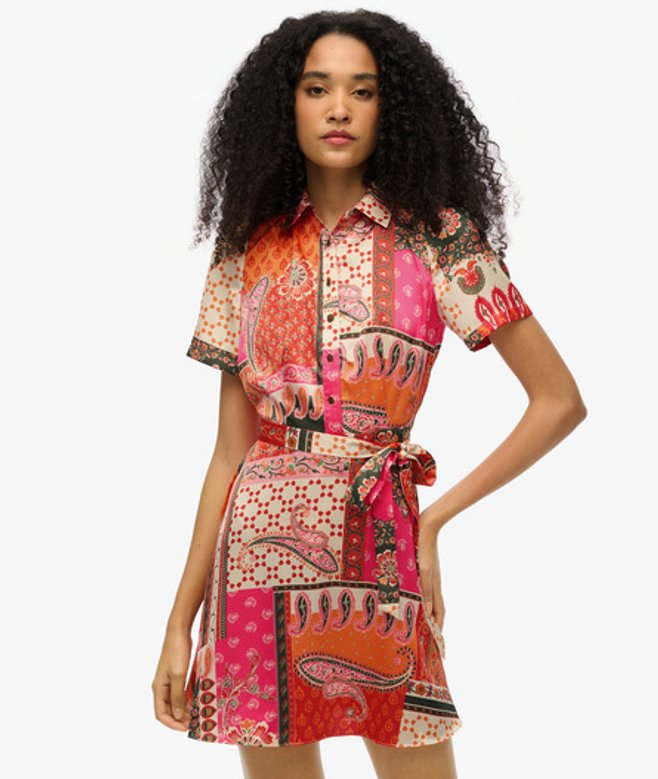 Patchwork Mini-overhemdjurk Pink Grootte: 36
