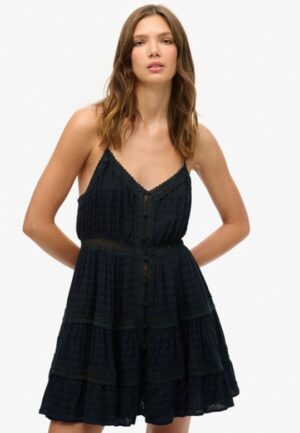 Alana Cami Jurk met Kanten Rand Blauw Grootte: 44
