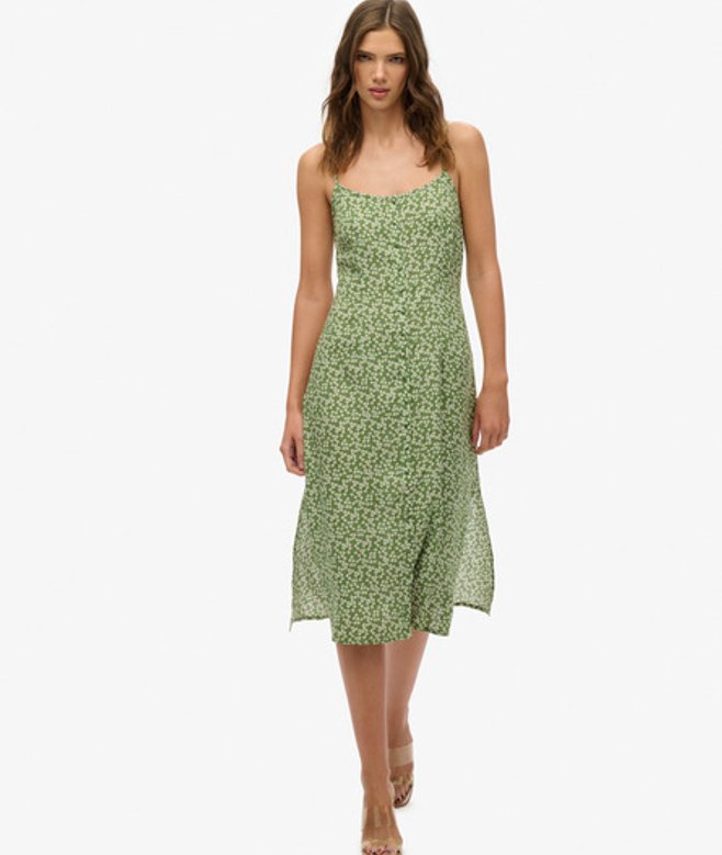 Cami Midi-jurk met Knoopsluiting en Print Green Grootte: 36