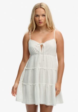Cheesecloth Gelaagde Minijurk White Grootte: 36