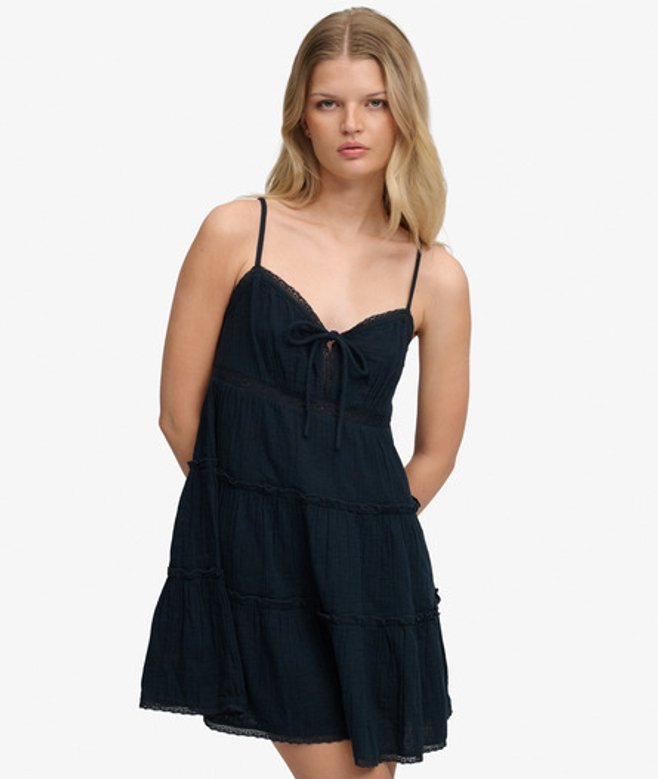 Cheesecloth Gelaagde Minijurk Blauw Grootte: 34